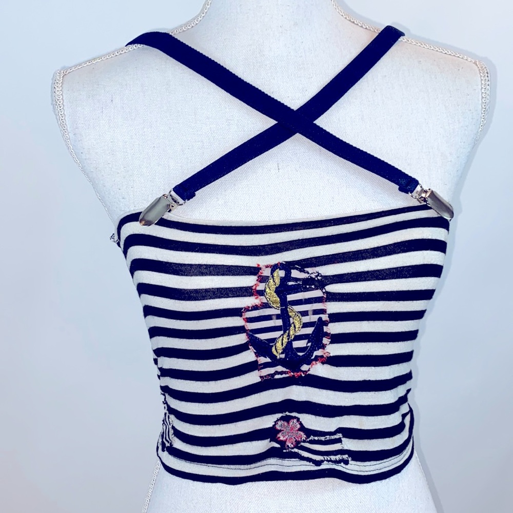 Black and white striped sailor suspender tube top